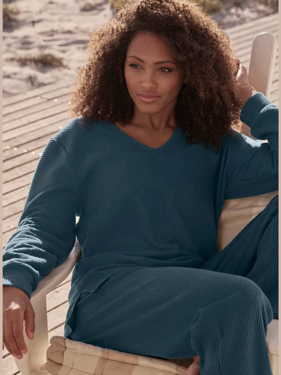 Sweatshirts avec encolure en V manches longues en coton
