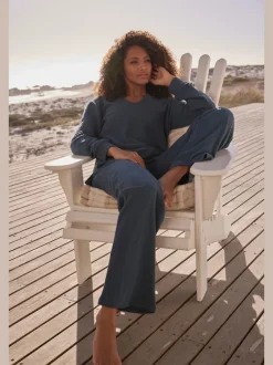 Sweatshirts avec encolure en V manches longues en coton