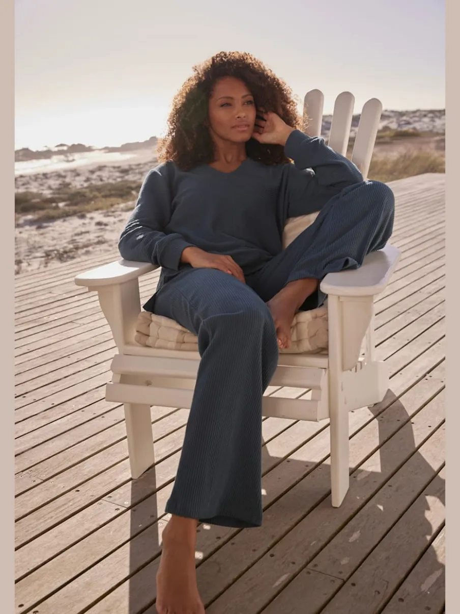 Sweatshirts avec encolure en V manches longues en coton