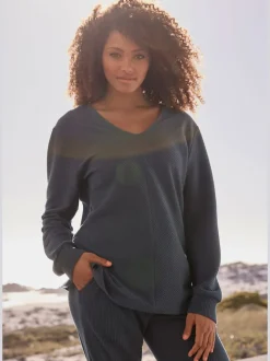 Sweatshirts avec encolure en V manches longues en coton