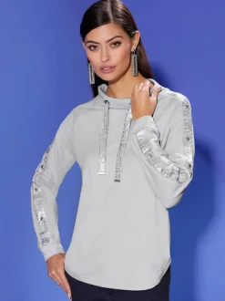 Sweatshirts à col montant avec imprimé contrastant sur manches