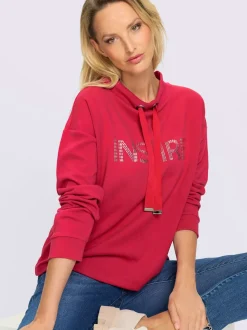 Sweatshirts col montant manches longues inscription argentée