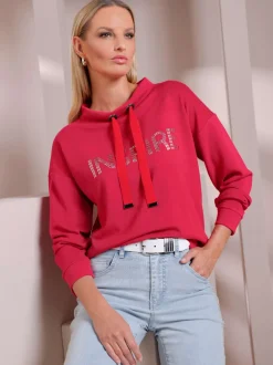 Sweatshirts col montant manches longues inscription argentée