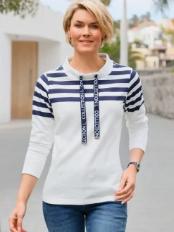 Sweatshirts à col montant rayés en coton doux