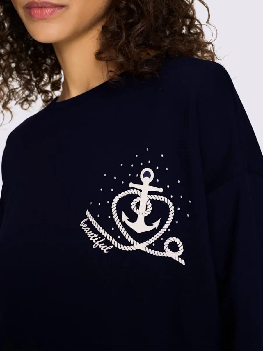 Sweatshirts à col rond avec imprimé ancre brillant