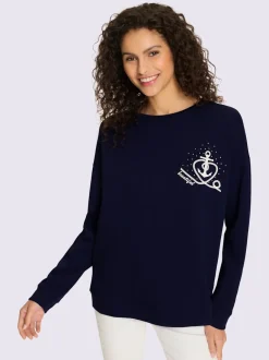 Sweatshirts à col rond avec imprimé ancre brillant