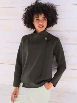 Sweatshirts en mélange de modal col montant asymétrique