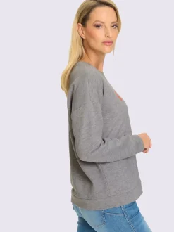 Sweatshirts à inscription brillants col rond manches longues