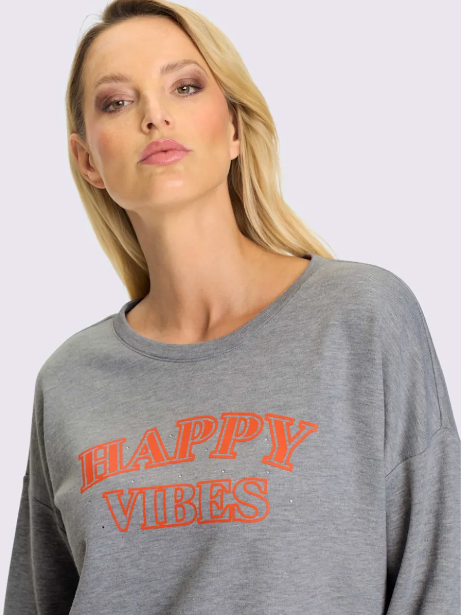 Sweatshirts à inscription brillants col rond manches longues