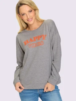 Sweatshirts à inscription brillants col rond manches longues