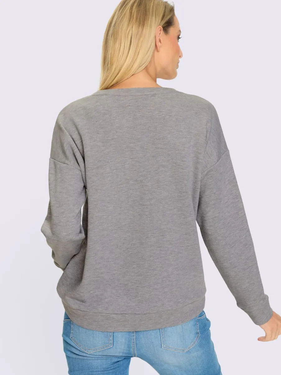 Sweatshirts à inscription brillants col rond manches longues