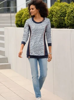 Sweatshirts longs à col rond et boutons fantaisie