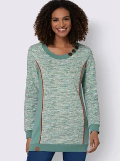 Sweatshirts longs à col rond et boutons fantaisie