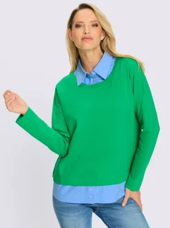 Sweatshirts à manches longues avec empiècement tissé ornés de strass