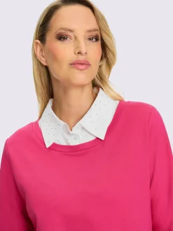 Sweatshirts à manches longues avec empiècement tissé ornés de strass