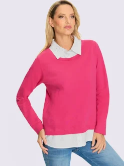 Sweatshirts à manches longues avec empiècement tissé ornés de strass