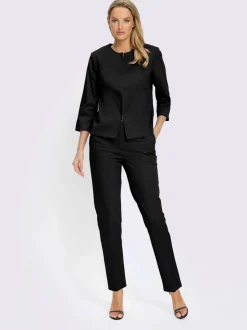 Tailleur-pantalon à blazer rond et manches 3/4 avec poches