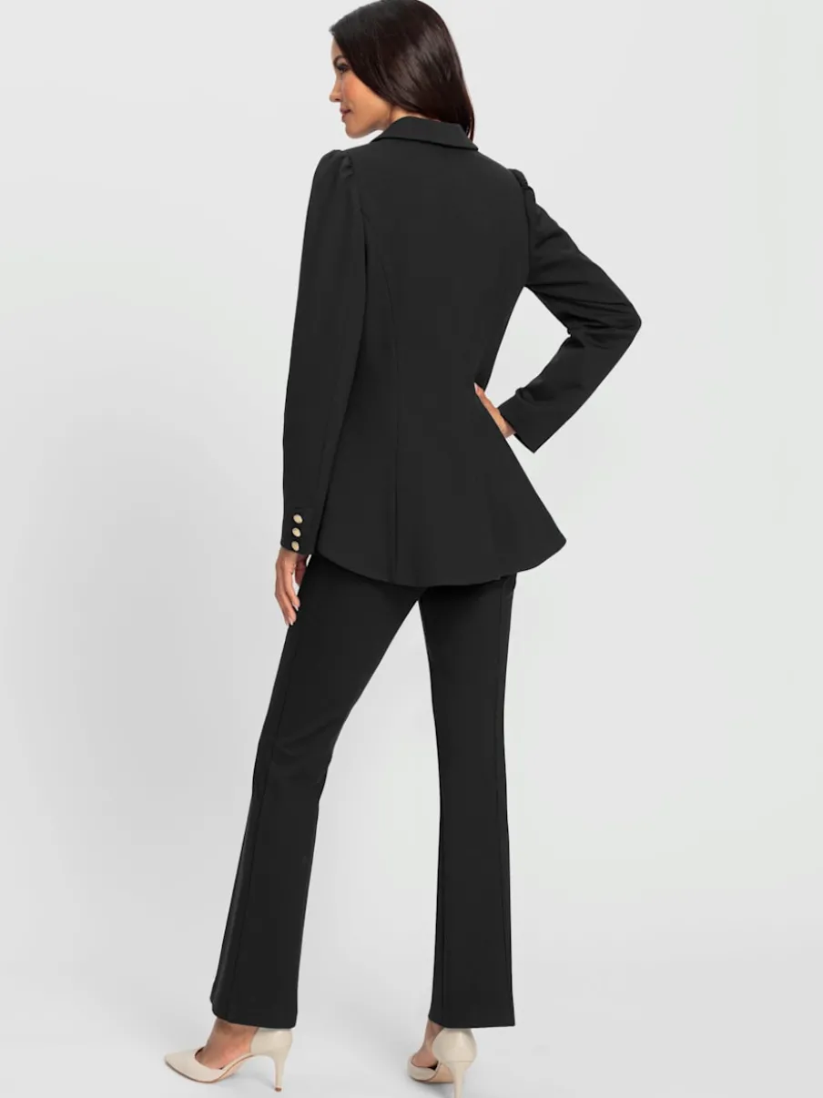 Tailleurs pantalons avec col à revers et manches bouffantes