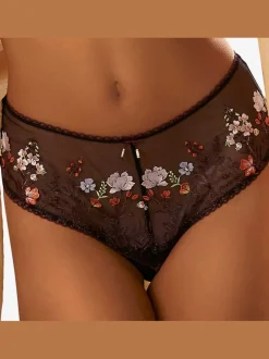 Tanga panty féminin avec de belles fleurs en dentelle brodée élégante