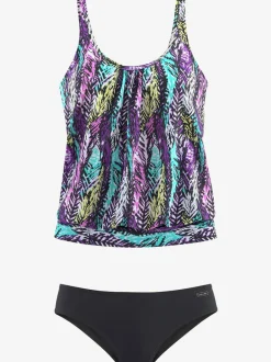 Tankini ample à motifs plumes avec bretelles réglables et haut oversize