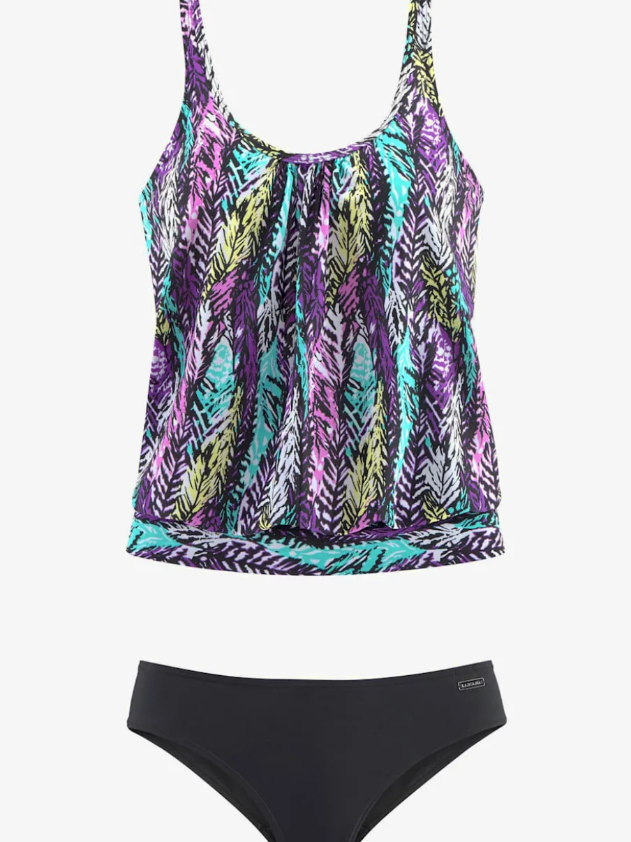 Tankini ample à motifs plumes avec bretelles réglables et haut oversize
