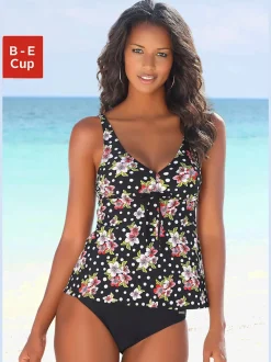 Tankini à armatures avec bretelles réglables et motifs fleuris