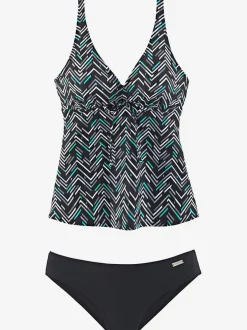 Tankini à armatures avec décolleté en V et imprimé géométrique