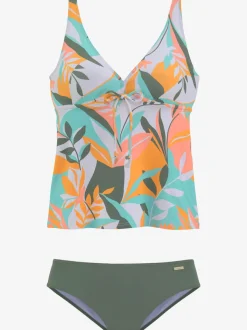 Tankini à armatures avec imprimé feuilles abstraites et réglables