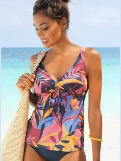 Tankini à armatures avec imprimé feuilles abstraites et réglables