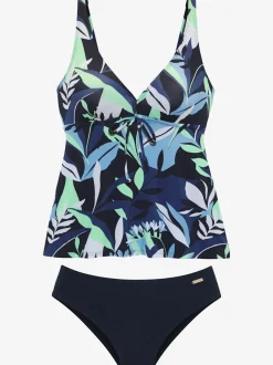 Tankini à armatures avec imprimé feuilles abstraites et réglables