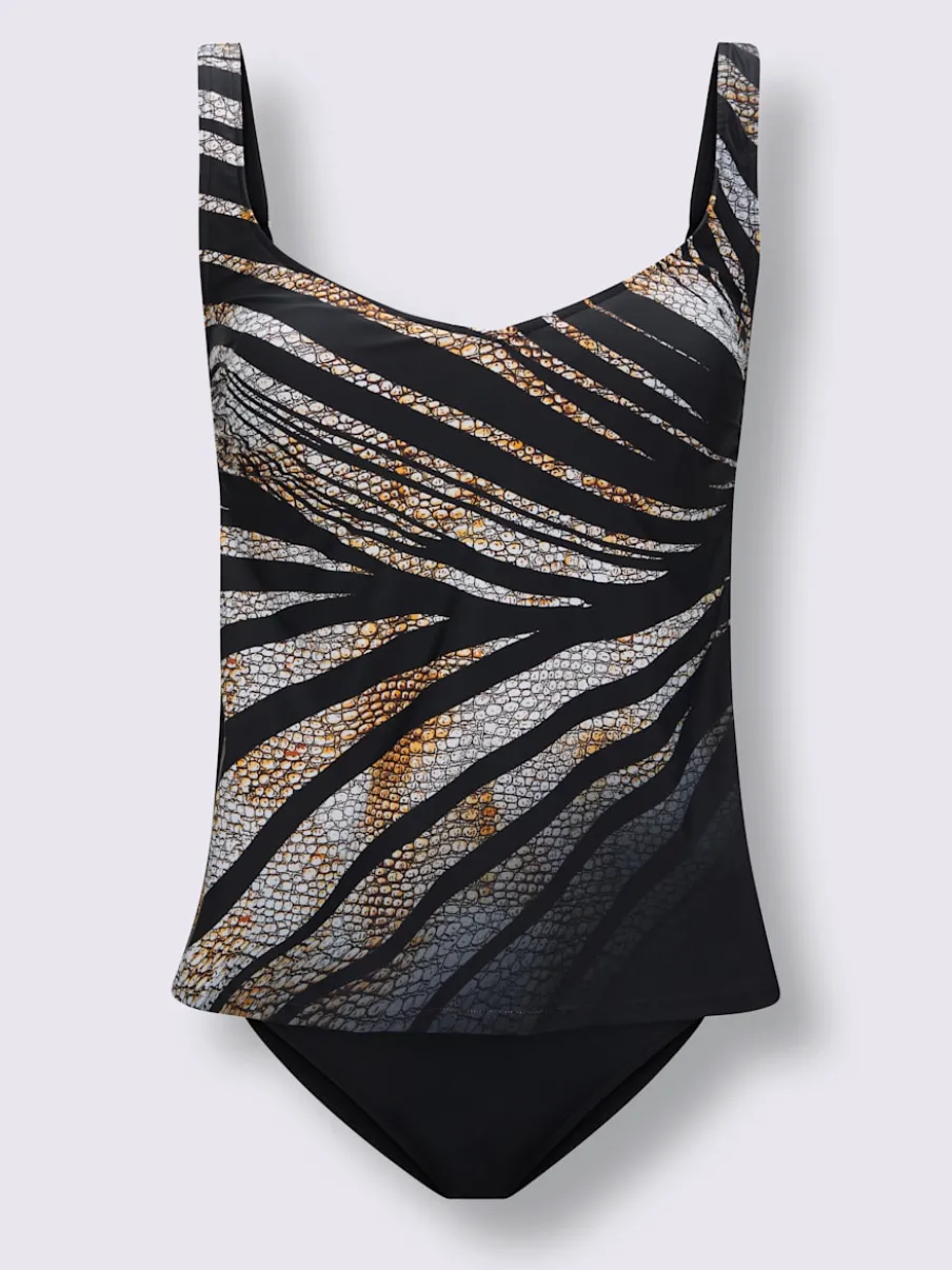 Tankini avec encolure droite et bretelles réglables à motifs rayés