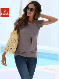 T-shirt ample avec ceinture à l'ourlet en viscose-élasthanne