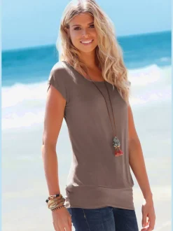 T-shirt ample avec ceinture à l'ourlet en viscose-élasthanne