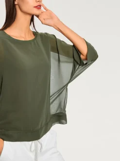 T-shirt ample avec col rond et manches 3/4 chauve-souris