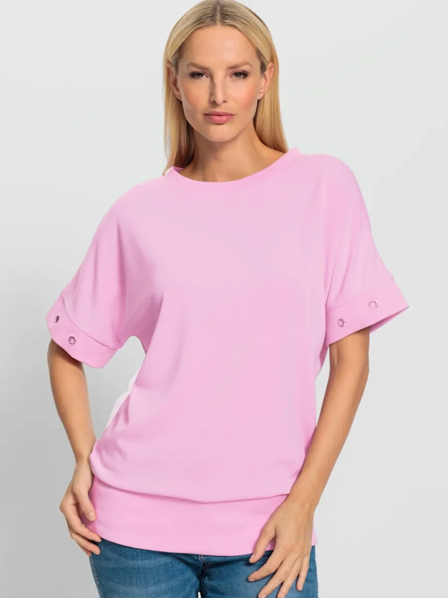 T-shirt ample avec œillets décoratifs sur manches courtes