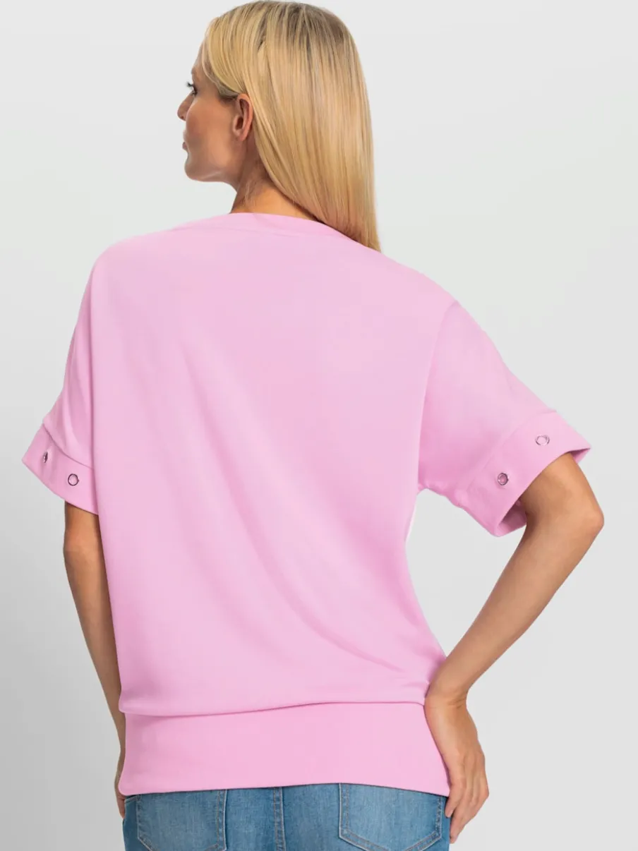 T-shirt ample avec œillets décoratifs sur manches courtes