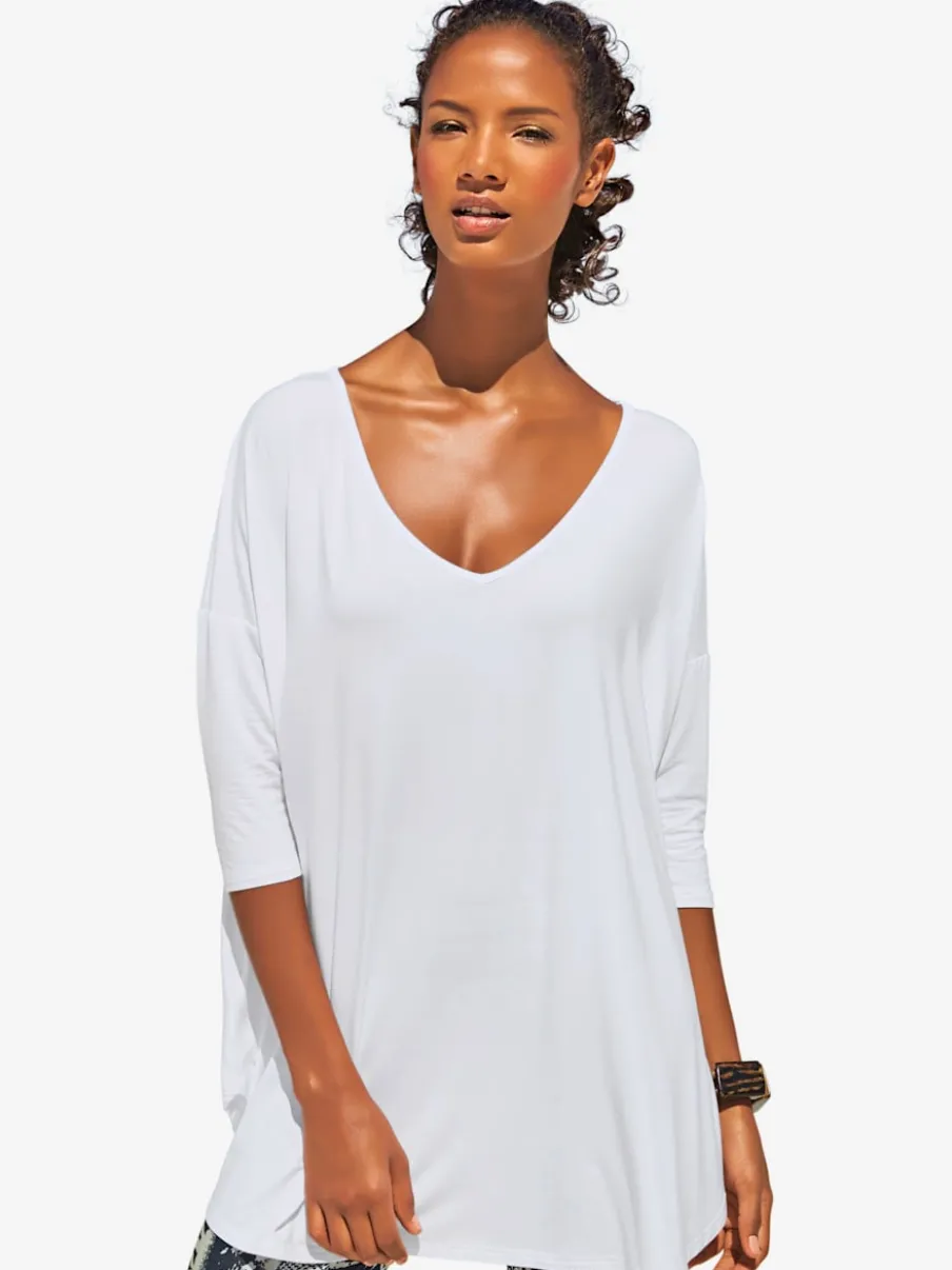 T-shirt ample à col en V manches trois quart fluidité assurée