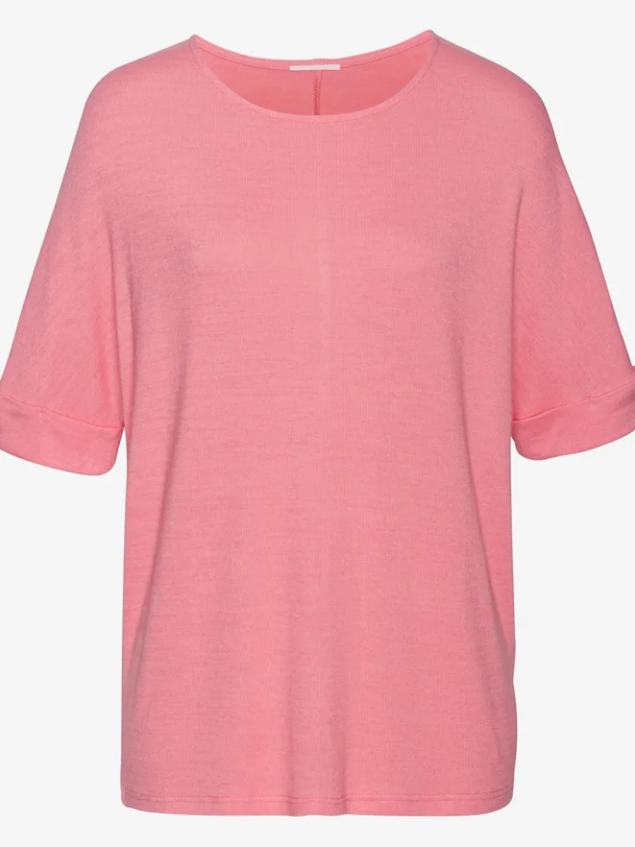 T-shirt ample à col rond avec manches mi-longues et revers fixes