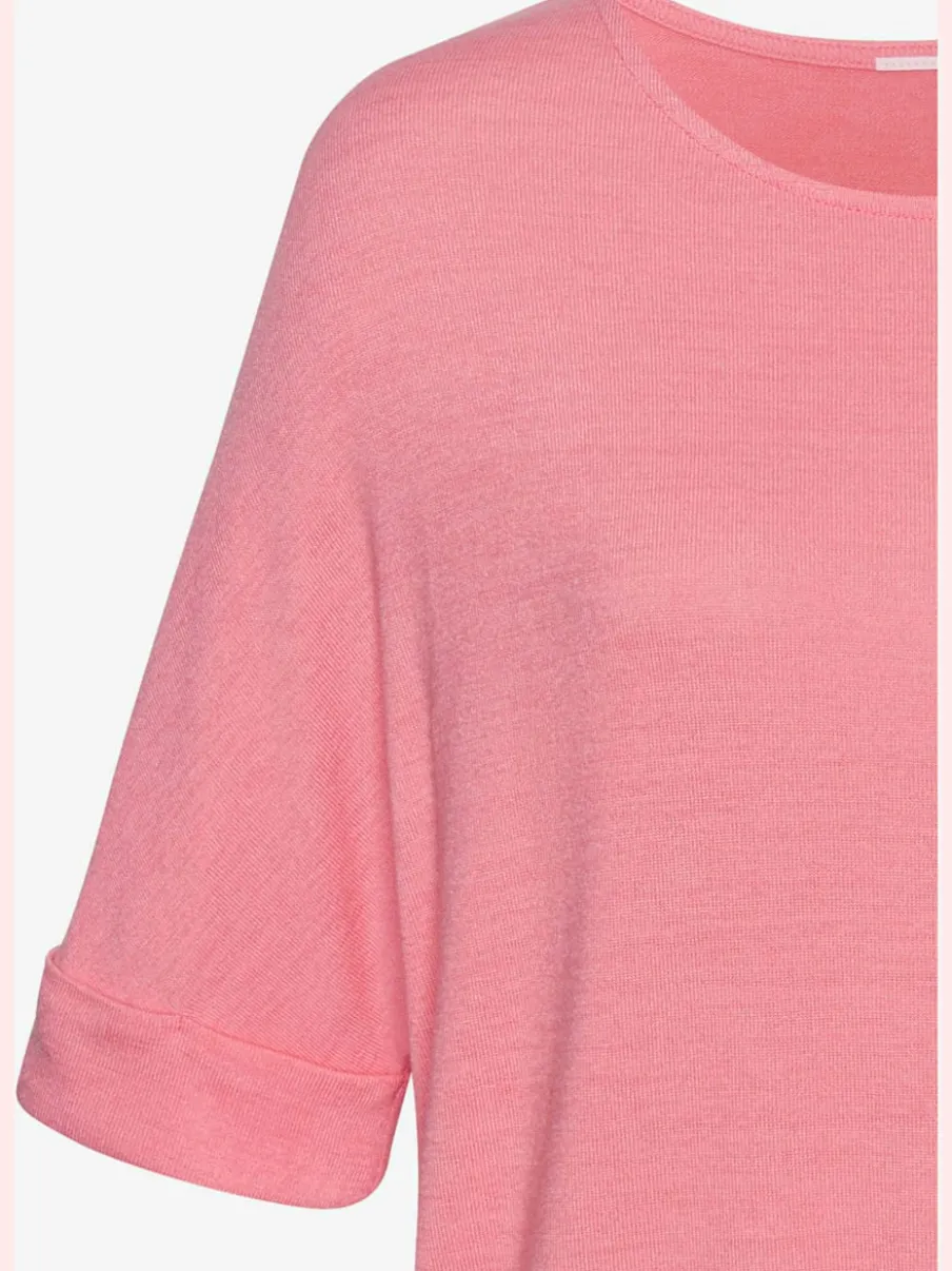 T-shirt ample à col rond avec manches mi-longues et revers fixes