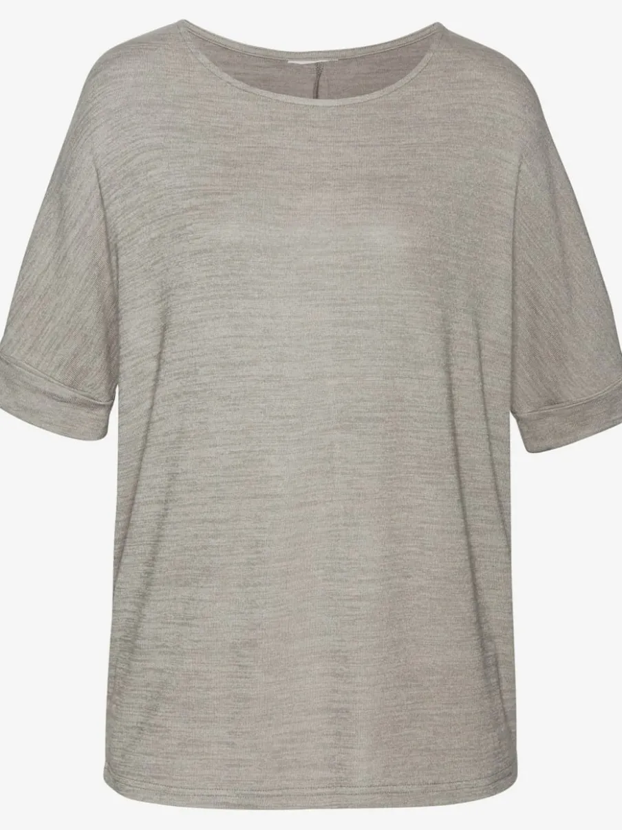 T-shirt ample à col rond avec manches mi-longues et revers fixes