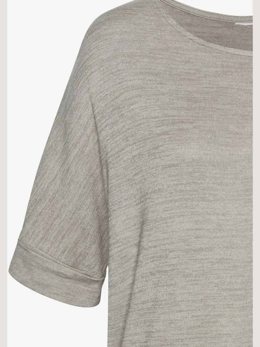 T-shirt ample à col rond avec manches mi-longues et revers fixes
