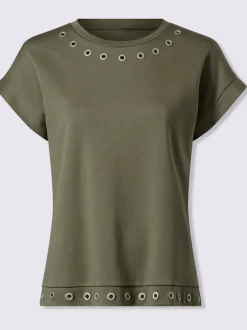 T-shirt ample à encolure ronde avec œillets et manches courtes