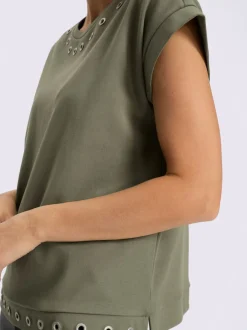 T-shirt ample à encolure ronde avec œillets et manches courtes