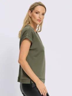 T-shirt ample à encolure ronde avec œillets et manches courtes