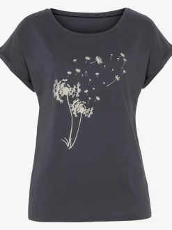 T-shirt ample encolure ronde avec impression pissenlit et manches courtes