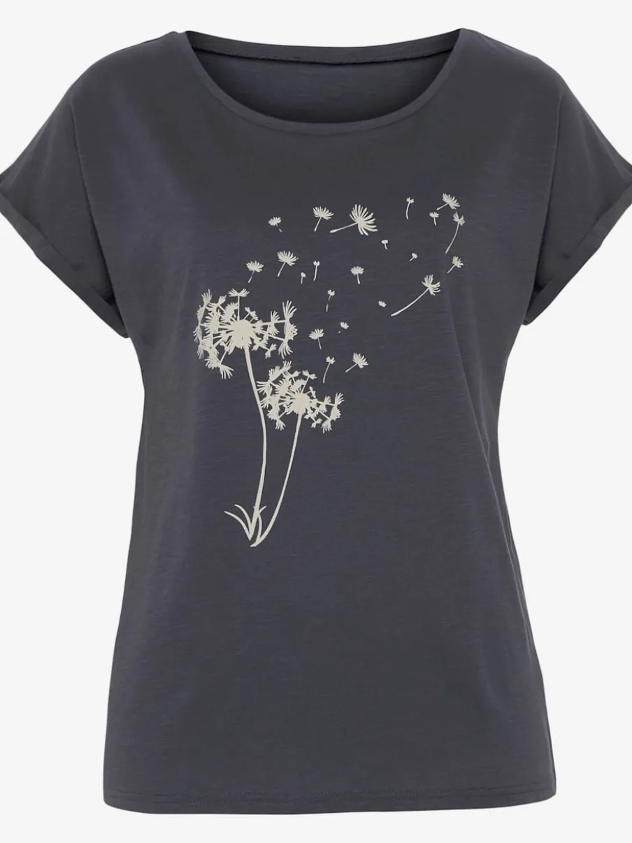 T-shirt ample encolure ronde avec impression pissenlit et manches courtes