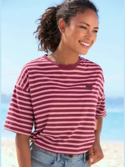T-shirt ample à rayures avec logo poitrine doux