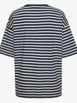 T-shirt ample à rayures avec logo poitrine doux