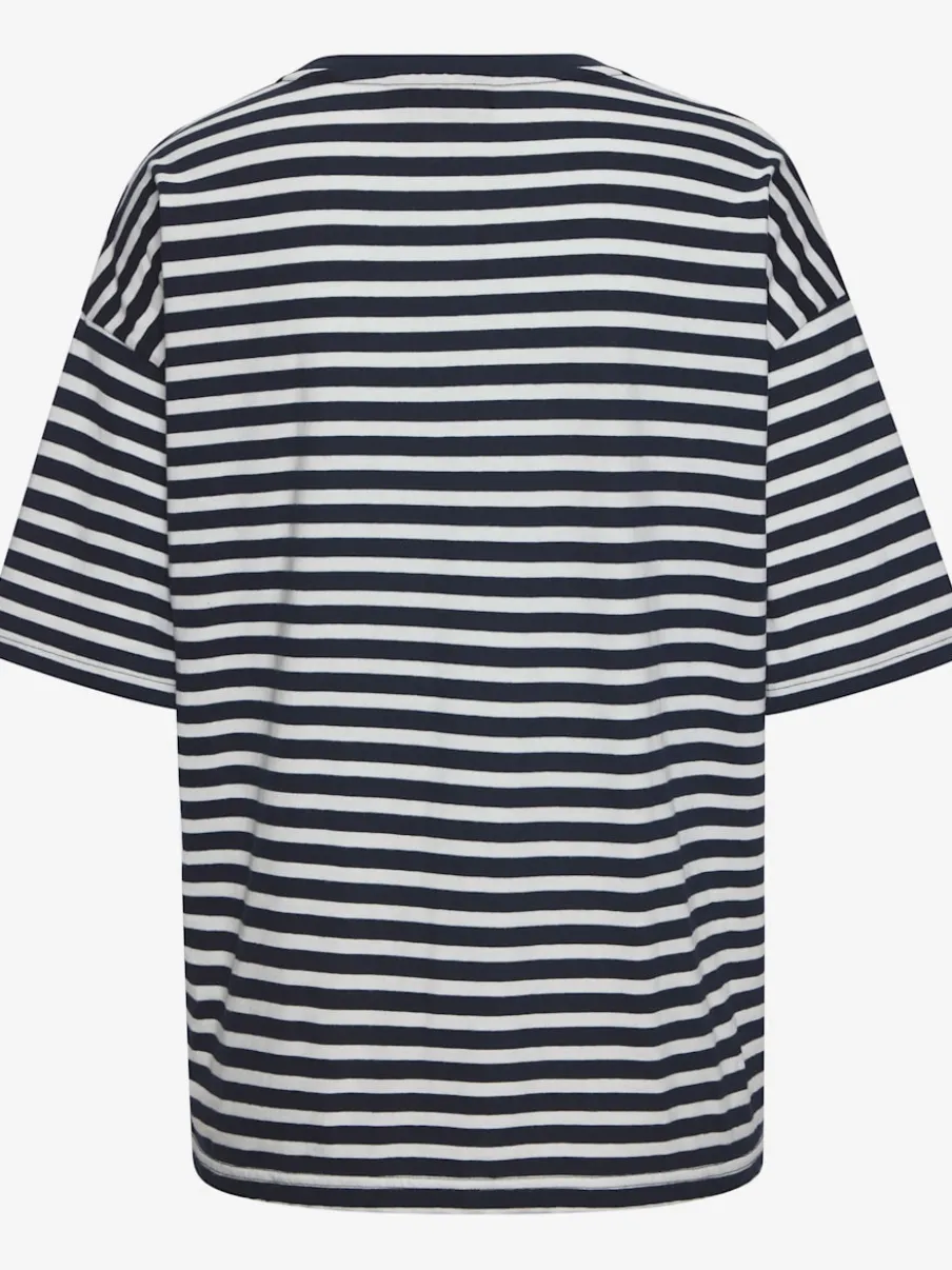 T-shirt ample à rayures avec logo poitrine doux