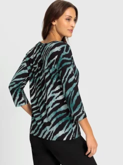 T-shirt animal à encolure ronde et manches 3/4 en viscose ECOVERO